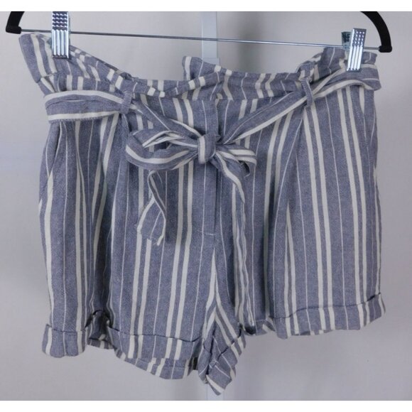 NWT Forever 21 Striped Paperbag Waist Linen Blend Shorts With Tie Belt - Picture 1 of 10